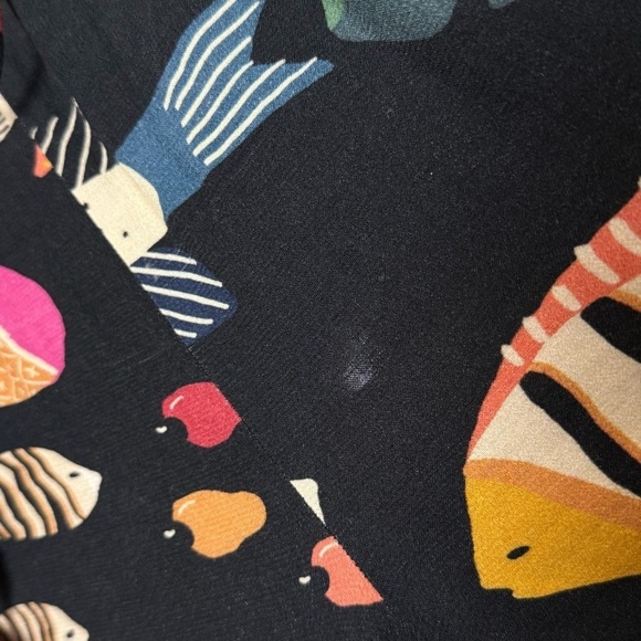 FARM RIO Tropical Fish Print Crepe Beaded Drawstring Embroidered Stripe Pants XS - Picture 10 of 10